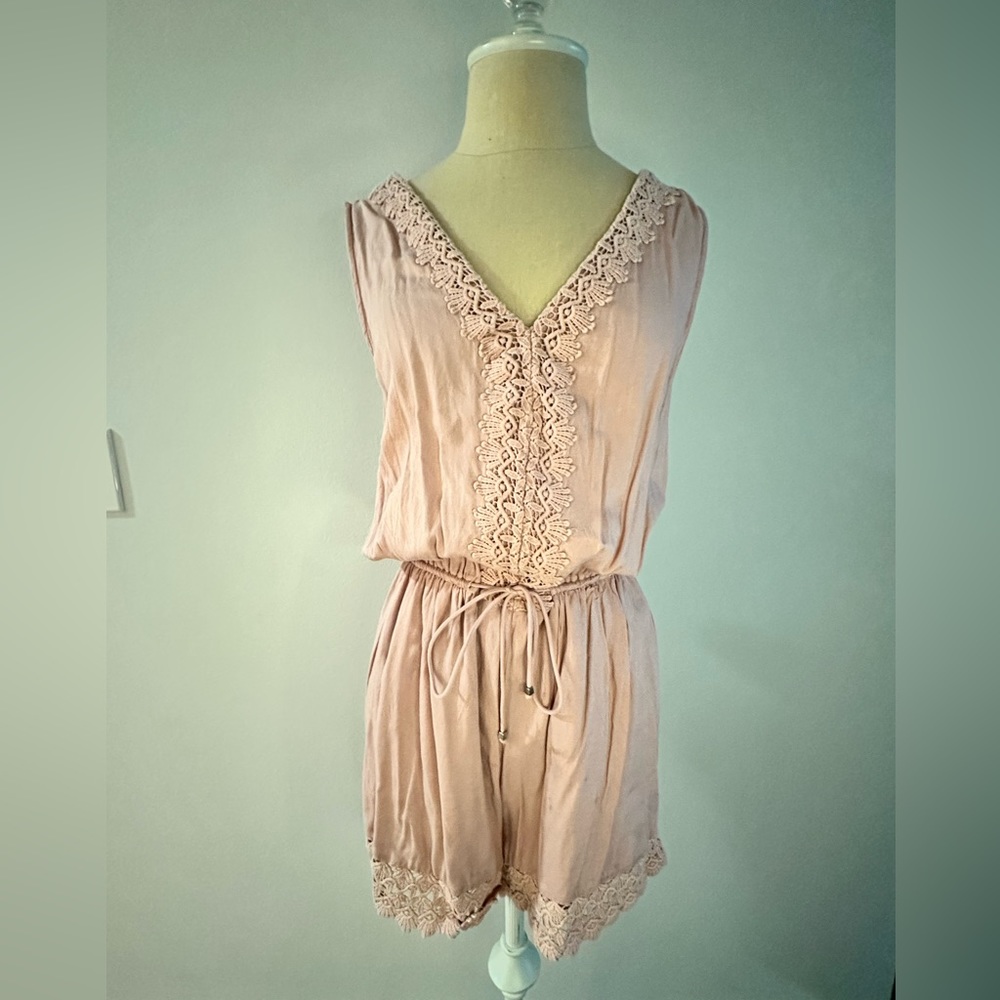 Vila Pink Romper with Crochet Details